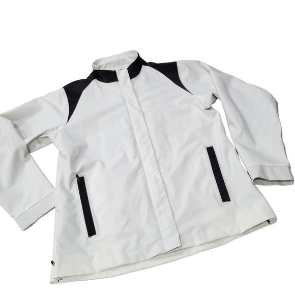 Sun Mountain Outerwear White with Black Trim Zip Front Jacket Size Large - Picture 1 of 14